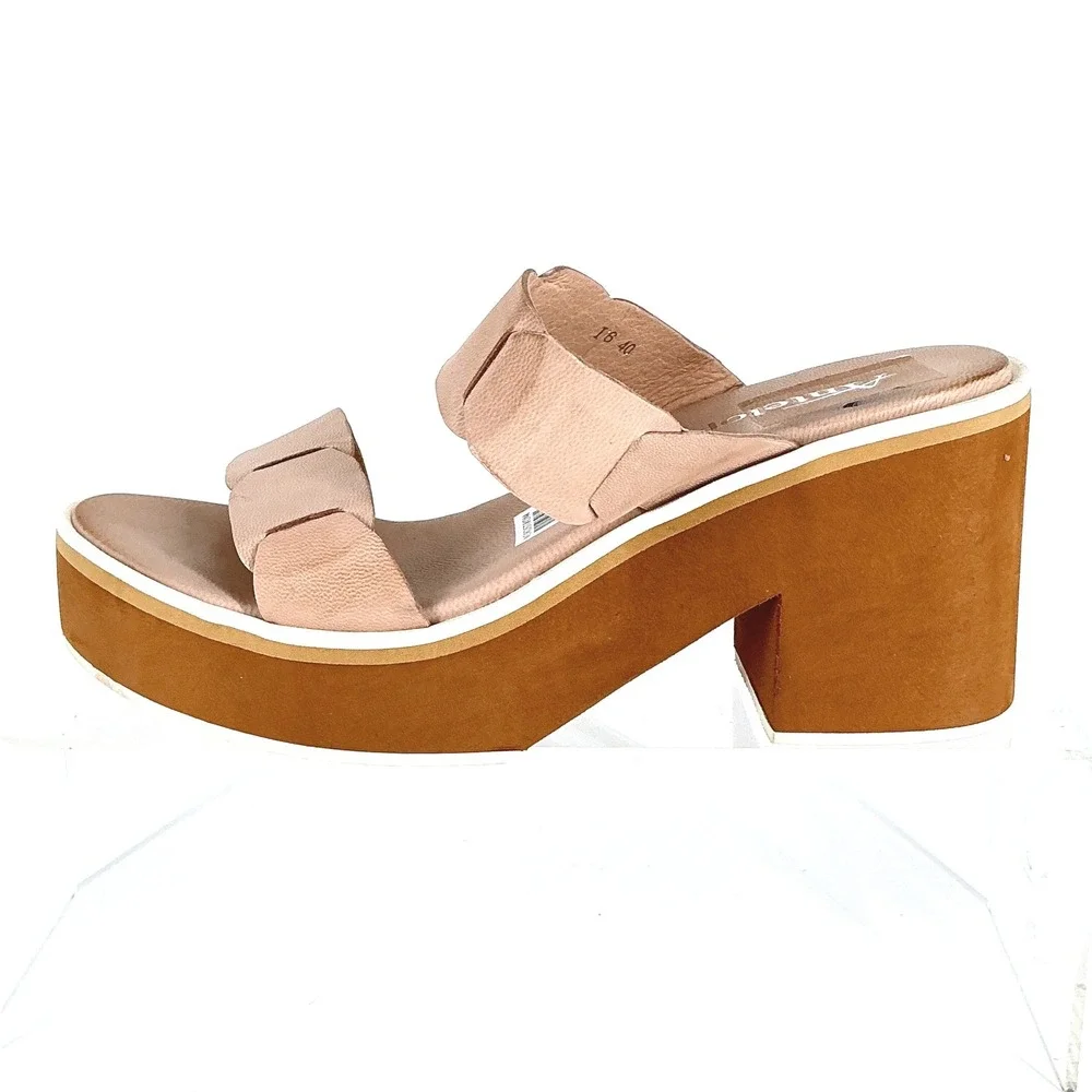 Antelope Size 40 US 9-9.5 Tan Nude Leather Chunky Platform Slide Sandal NEW $189